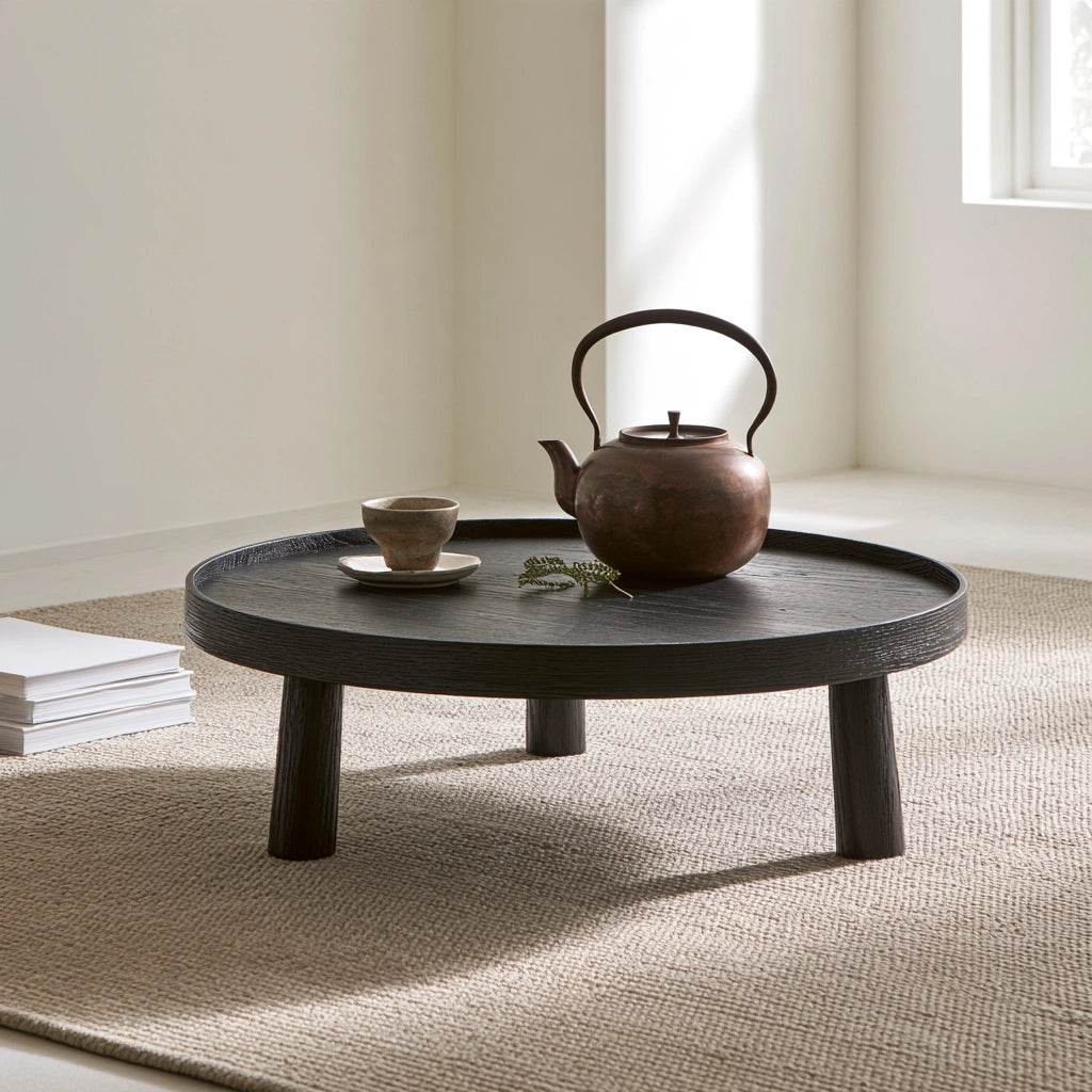 Niedriger runder Couchtisch, Farbe: schwarz