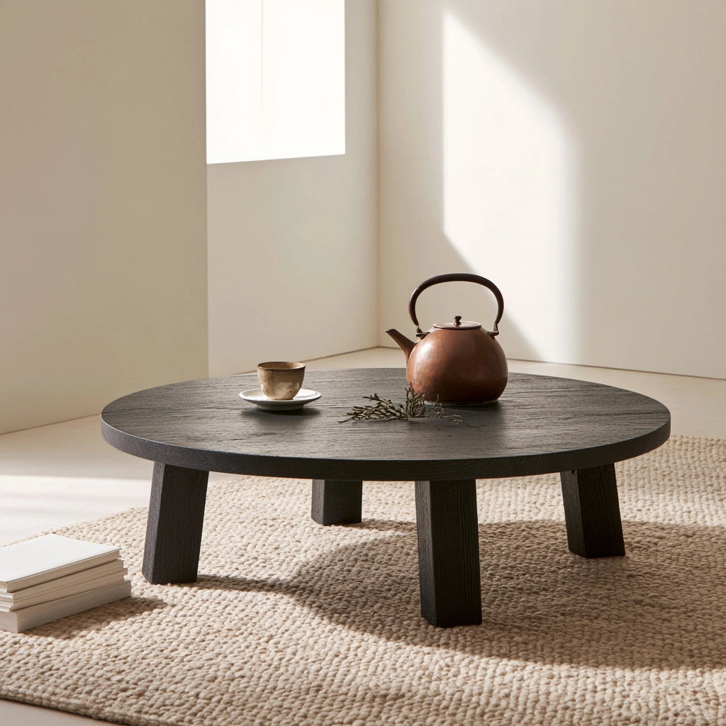 Niedriger runder Couchtisch, Farbe: schwarz