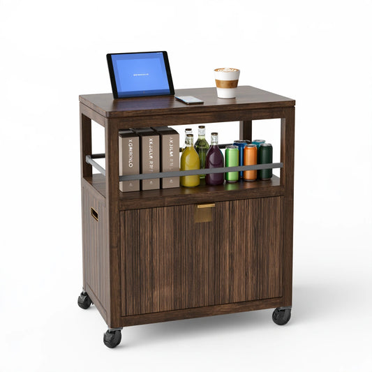 Mobiler Servierwagen aus Holz, auf Rollen, mit drei Ebenen, Farbe: dunkelbraun